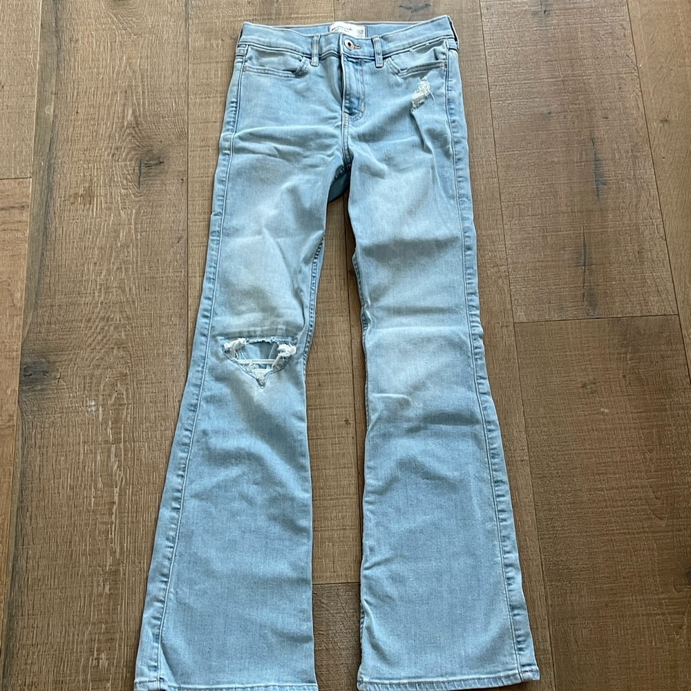 Abercrombie kids high rise flare light wash jeans